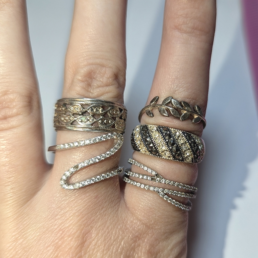 Bundle of 5 Estate Sale Maybe Diamonds Moissionate Sterling Silver Rings